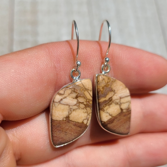 Natural Coffee Zebra Jasper 925 Earrings - Picture 2 of 5